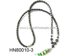 Lampwork Glass Beads Pendant Horn Shape with Hematite Beads Strands Necklace